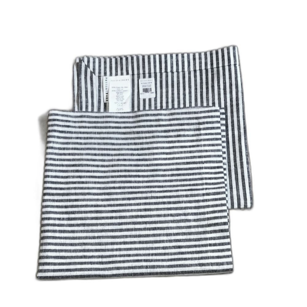 POTTERY BARN Wheaton 2 Striped Linen Cotton Napkins Gray White 20 x 20 inches